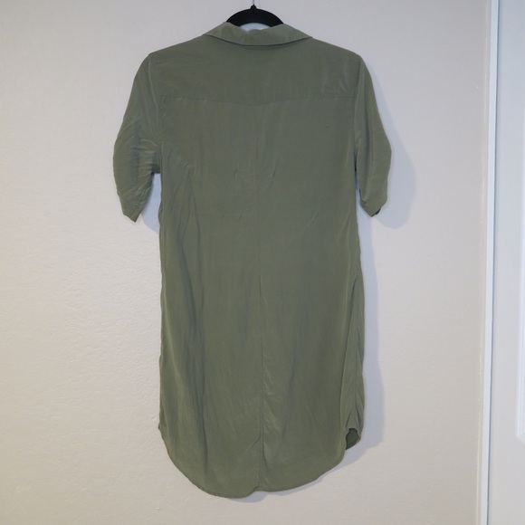 Equipment Button Up Shirt Dress Silk Mini Olive Green Lightweight Slim Fit Small - Picture 6 of 9